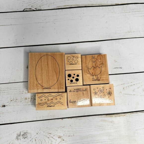 Stampin Up Easter Themed Rubber Stamps Set Of 7 - Egg Chick Patterns Words - Picture 3 of 4